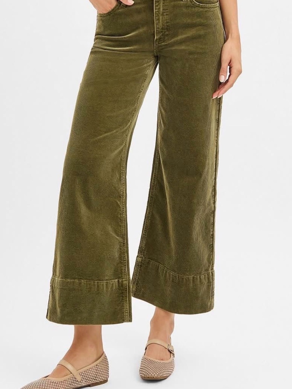 Risen Olive Wide-Leg Corduroy Pants - Women's